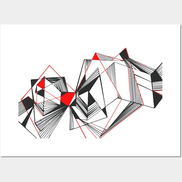 Geometric black red triangle linear Wall Art by carolsalazar